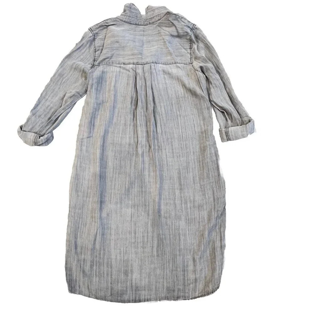 Dex Women’s Denim Mini Shirt Dress Size Small Embroidered Pocket Gray Burgundy - Picture 2 of 11